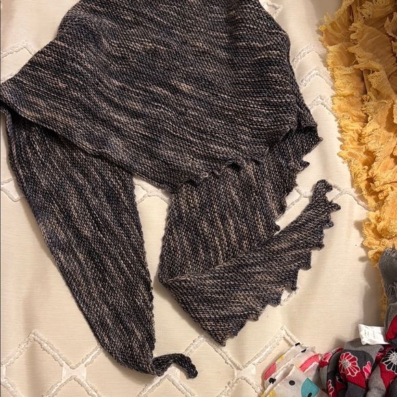 Stylish Knit Wrap in Dark Blues and Tan - Picture 1 of 1